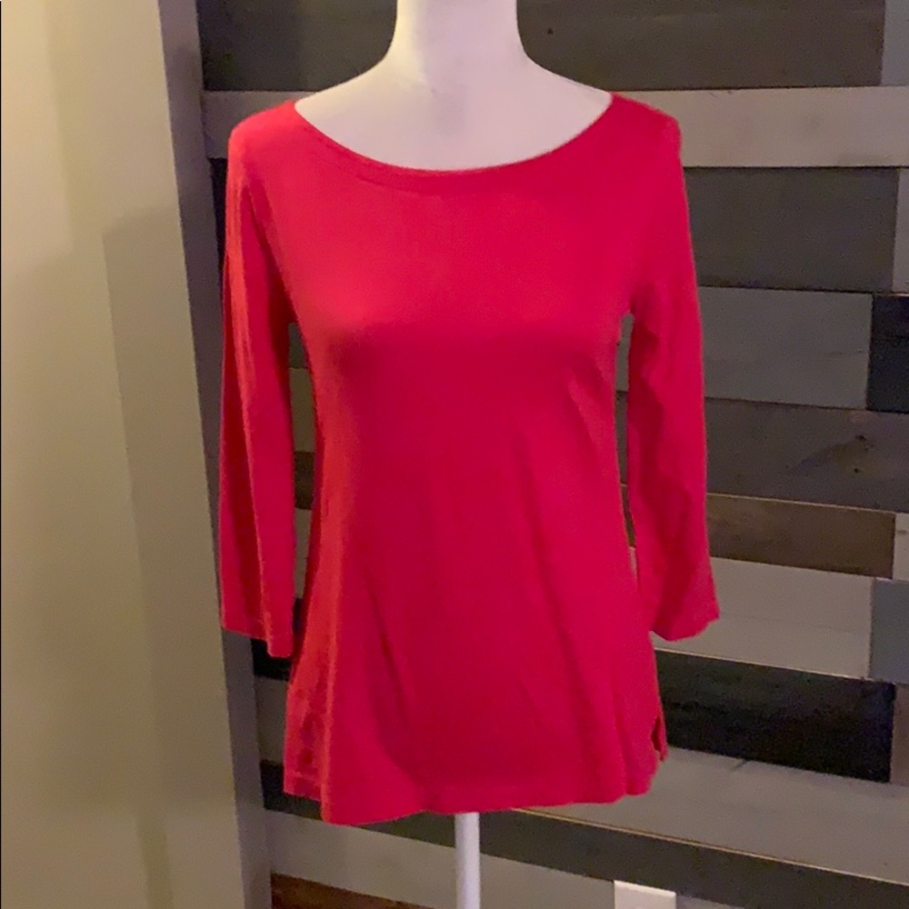 Bright pink 3/4 length cotton Tee. Loft